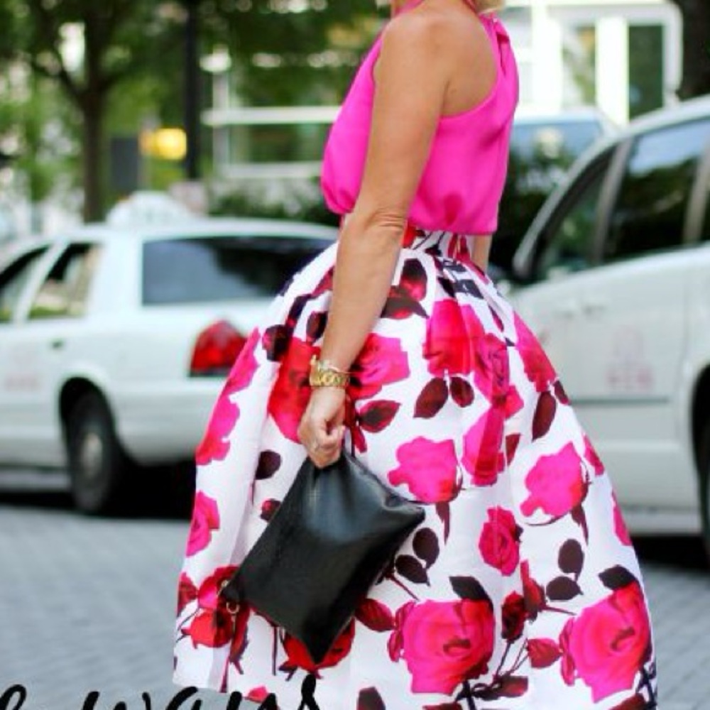 SAN JOY hi-lo bow front full floral skirt